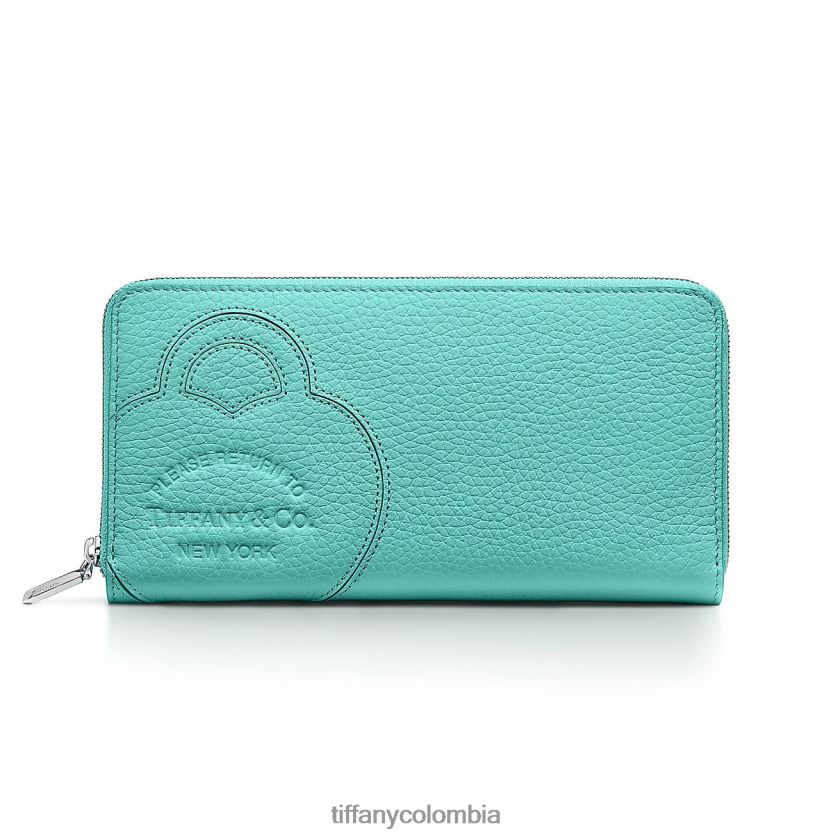 Tiffany cartera grande con cremallera unisexo 2J40B82428 accesorios en cuero azul tiffany