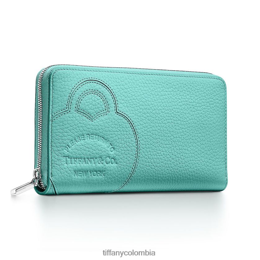 Tiffany cartera grande con cremallera unisexo 2J40B82428 accesorios en cuero azul tiffany