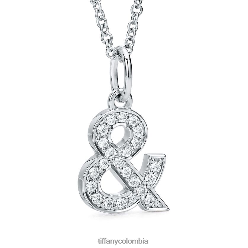 Tiffany colgante ampersand en oro blanco de 18k con diamantes unisexo 2J40B8452 joyas