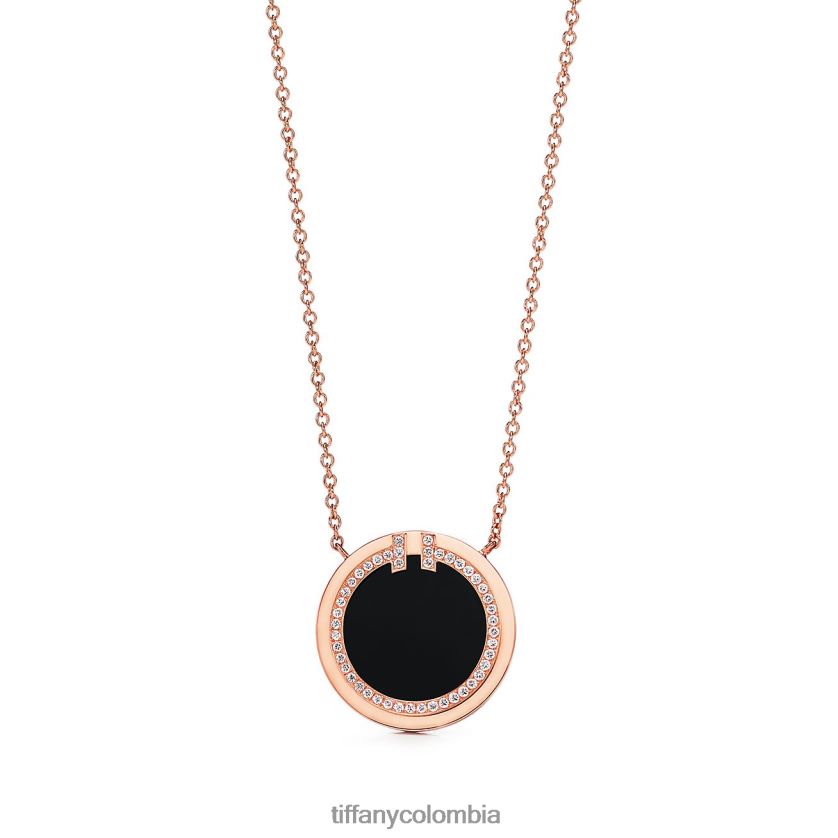 Tiffany colgante circular de diamantes y ónix negro unisexo 2J40B8248 joyas en oro rosa de 18k, 16-18"