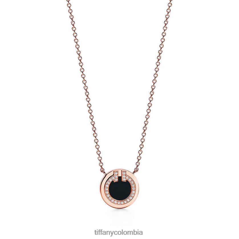 Tiffany colgante circular de diamantes y ónix negro unisexo 2J40B8426 joyas en oro rosa de 18k, 16-18"