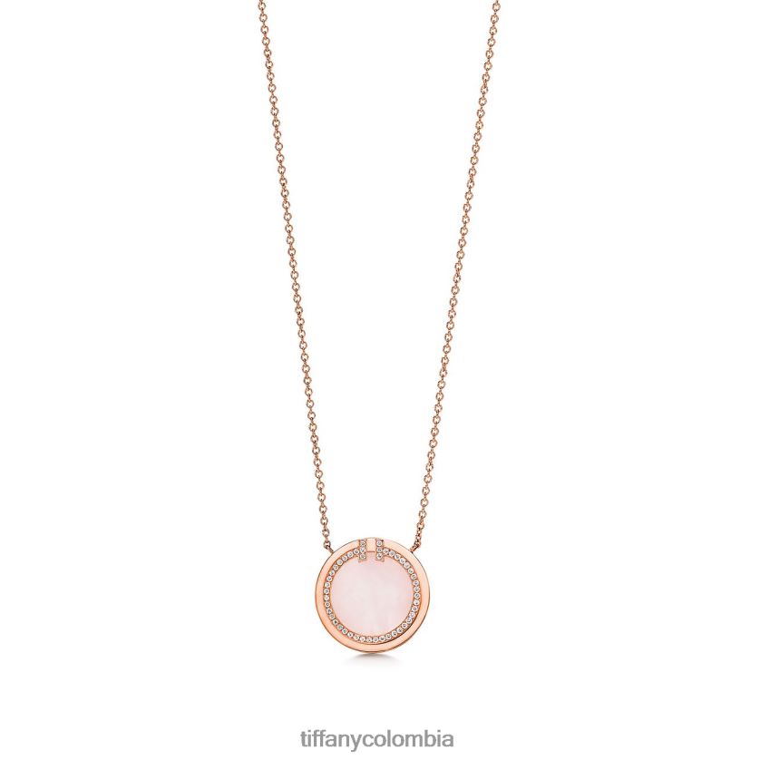 Tiffany colgante circular de diamantes y ópalo rosa unisexo 2J40B8114 joyas en oro rosa de 18k, 16-18"