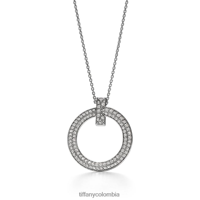 Tiffany colgante circular t1 unisexo 2J40B8216 joyas en oro blanco de 18k con diamantes, grande