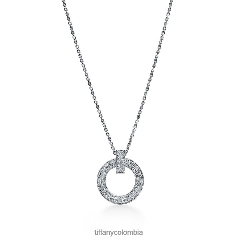 Tiffany colgante circular t1 unisexo 2J40B84 joyas en oro blanco con pavé de diamantes