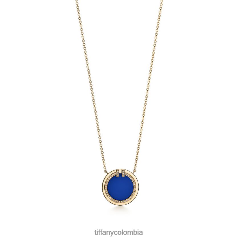 Tiffany colgante circular unisexo 2J40B8247 joyas en oro amarillo con ágata azul y diamantes