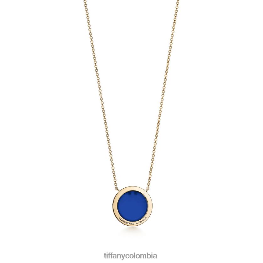 Tiffany colgante circular unisexo 2J40B8247 joyas en oro amarillo con ágata azul y diamantes