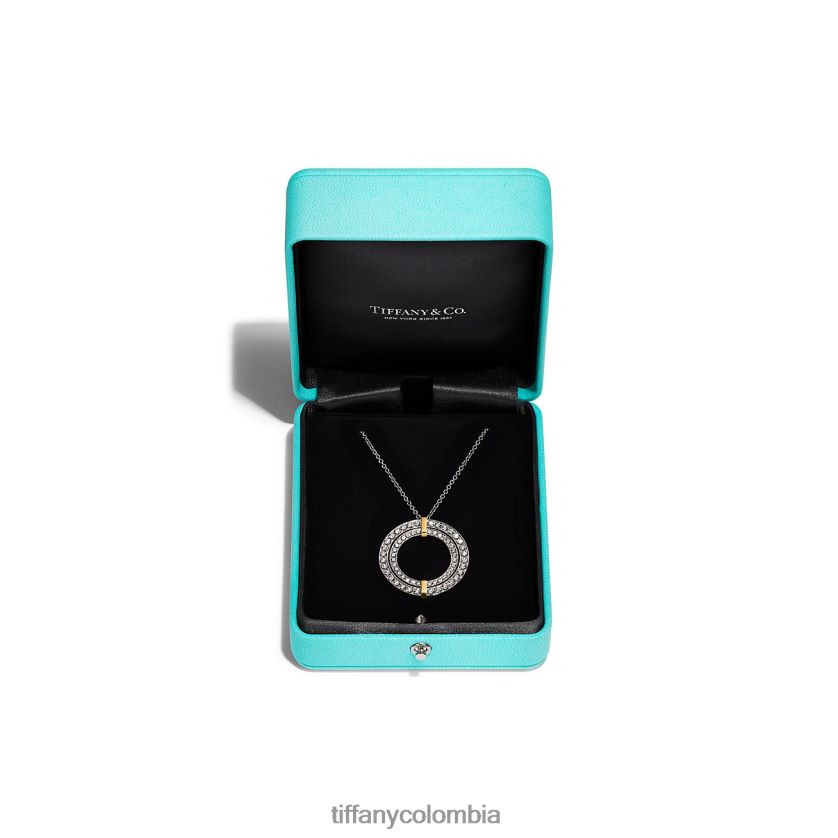 Tiffany colgante circular unisexo 2J40B8433 joyas en platino y oro amarillo con diamantes, grande