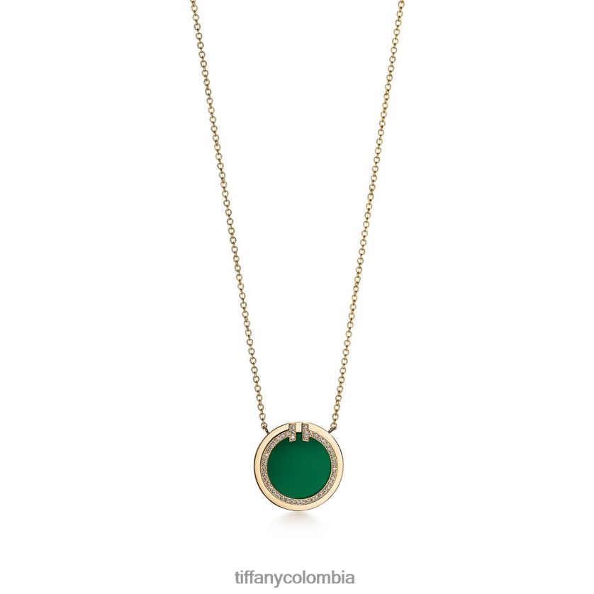 Tiffany colgante circular unisexo 2J40B8538 joyas en oro amarillo con ágata verde y diamantes