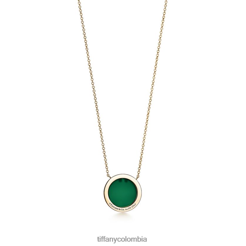 Tiffany colgante circular unisexo 2J40B8538 joyas en oro amarillo con ágata verde y diamantes