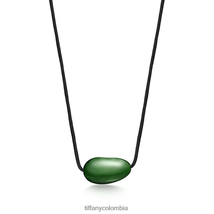 Tiffany colgante con diseño de frijol unisexo 2J40B8157 joyas con jade verde, 29 x 50 mm