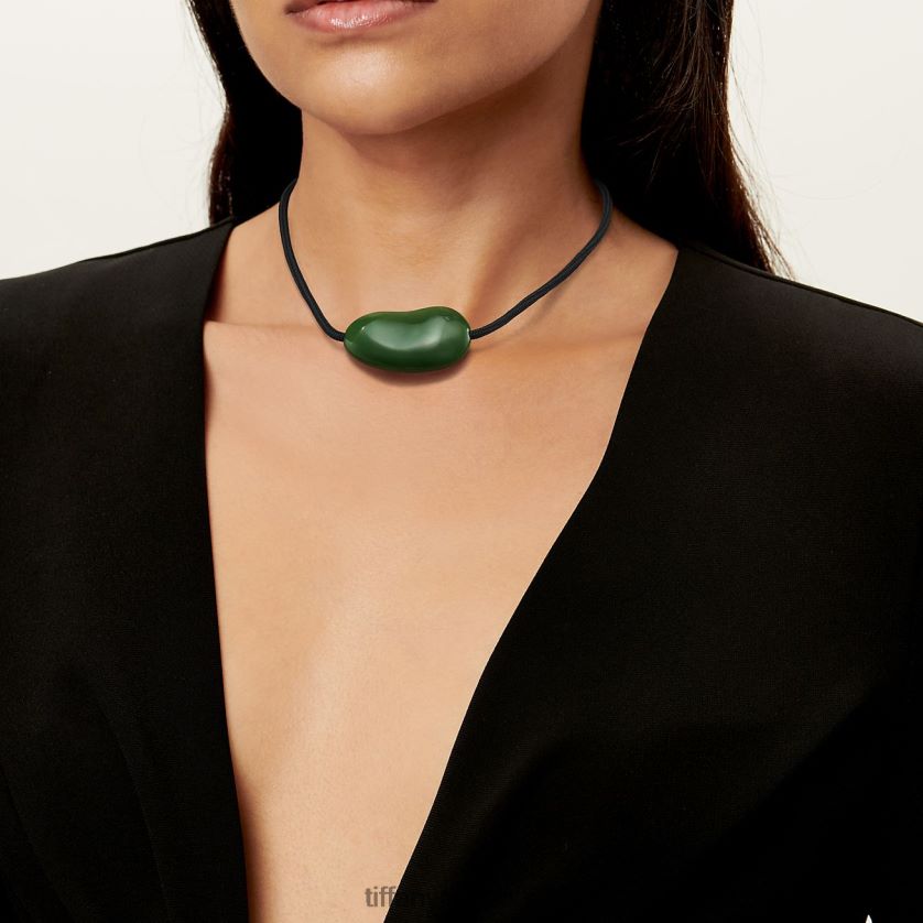 Tiffany colgante con diseño de frijol unisexo 2J40B8157 joyas con jade verde, 29 x 50 mm