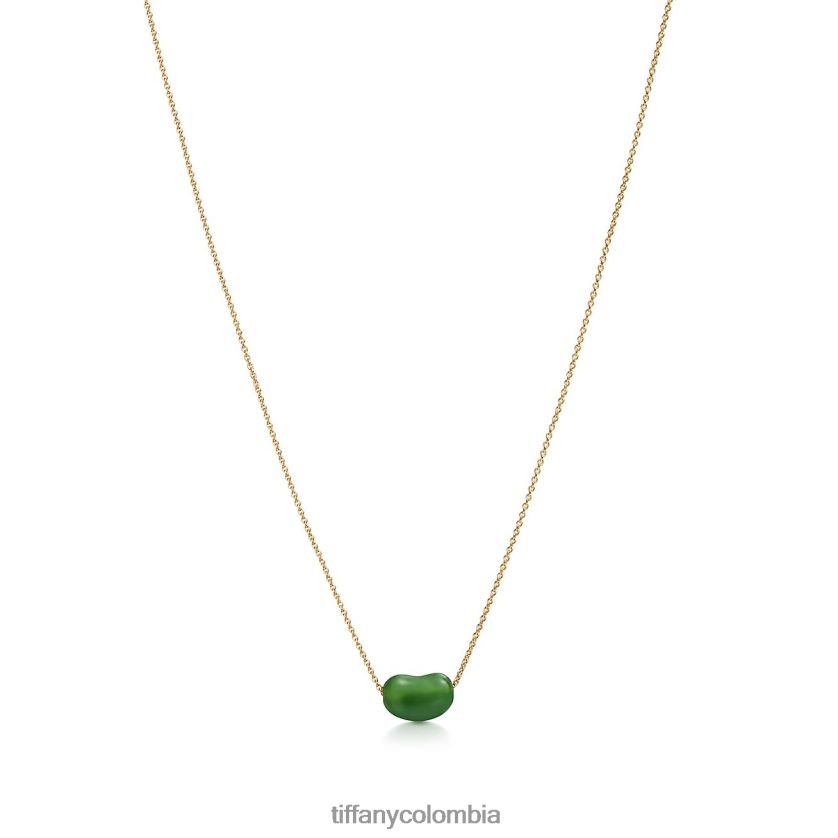 Tiffany colgante con diseño de frijol unisexo 2J40B8485 joyas en oro amarillo con jade verde, 9 mm