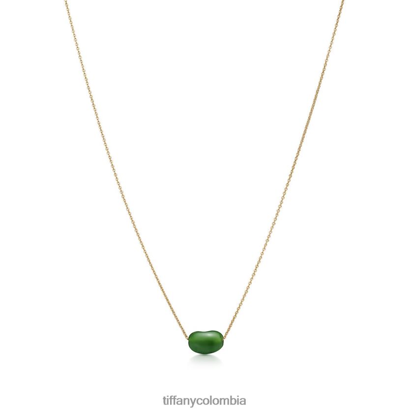 Tiffany colgante con diseño de frijol unisexo 2J40B8485 joyas en oro amarillo con jade verde, 9 mm