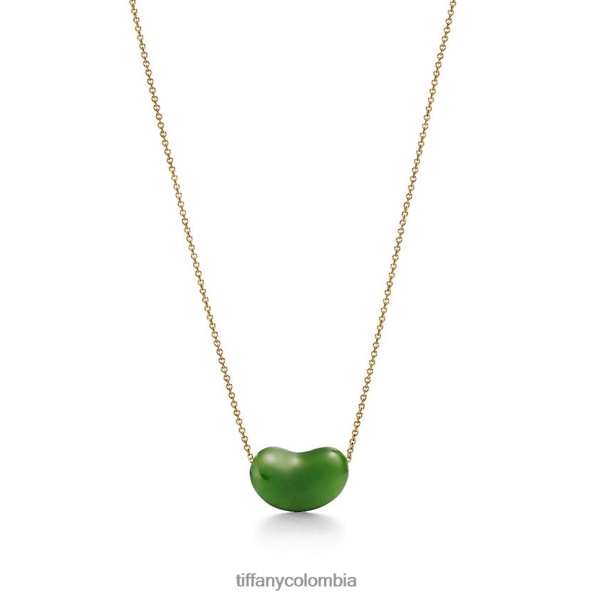 Tiffany colgante con diseño de frijol unisexo 2J40B894 joyas en oro amarillo con jade verde, 18 mm