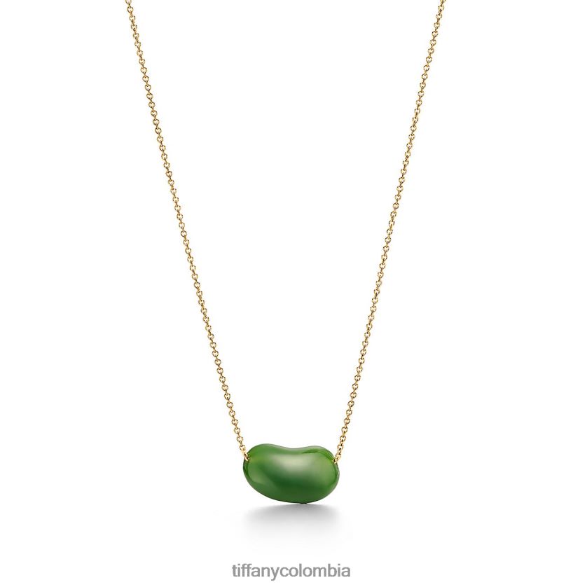 Tiffany colgante con diseño de frijol unisexo 2J40B894 joyas en oro amarillo con jade verde, 18 mm