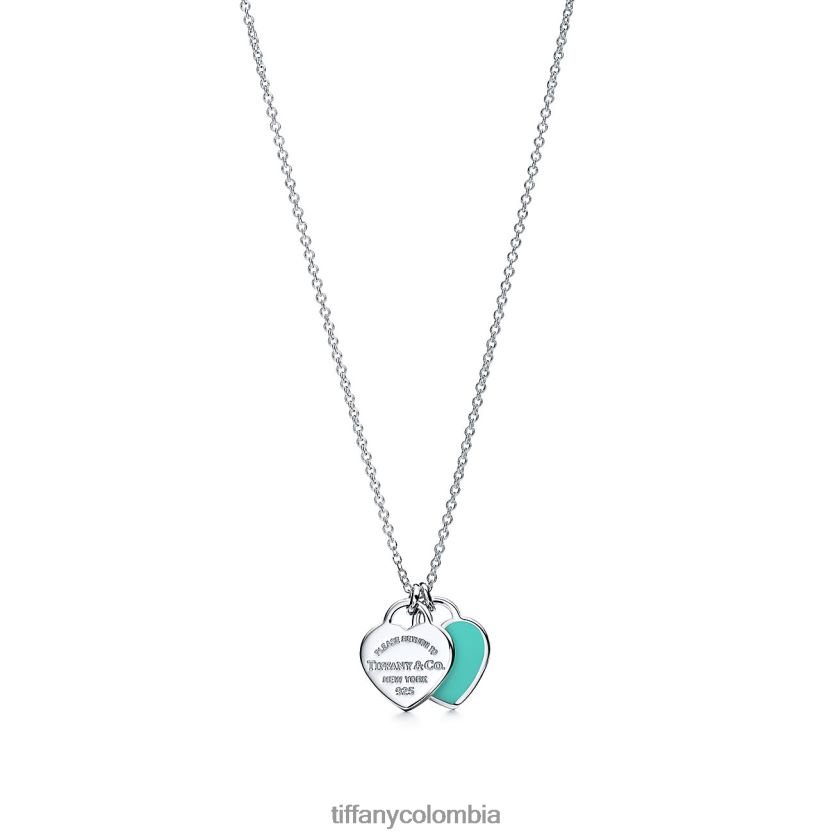 Tiffany colgante con etiqueta de doble corazón azul unisexo 2J40B8290 joyas en plata, mini