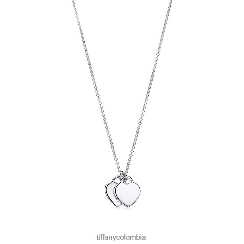 Tiffany colgante con etiqueta de doble corazón azul unisexo 2J40B8290 joyas en plata, mini