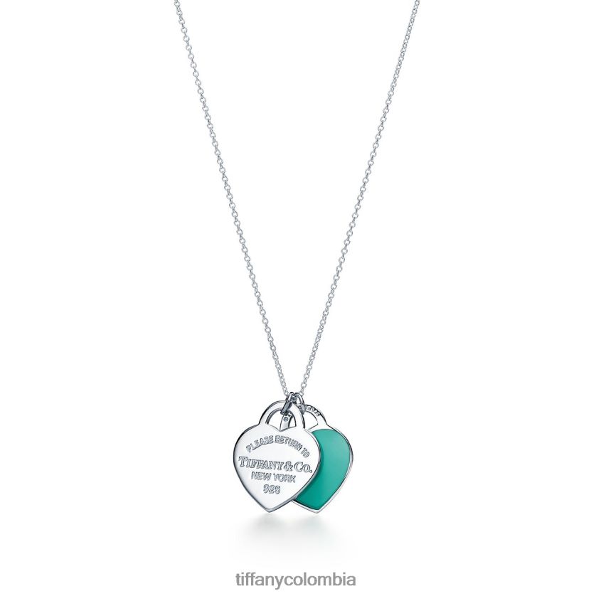 Tiffany colgante con etiqueta de doble corazón azul unisexo 2J40B8326 joyas en plata, pequeño - Haga un click en la imagen para cerrar