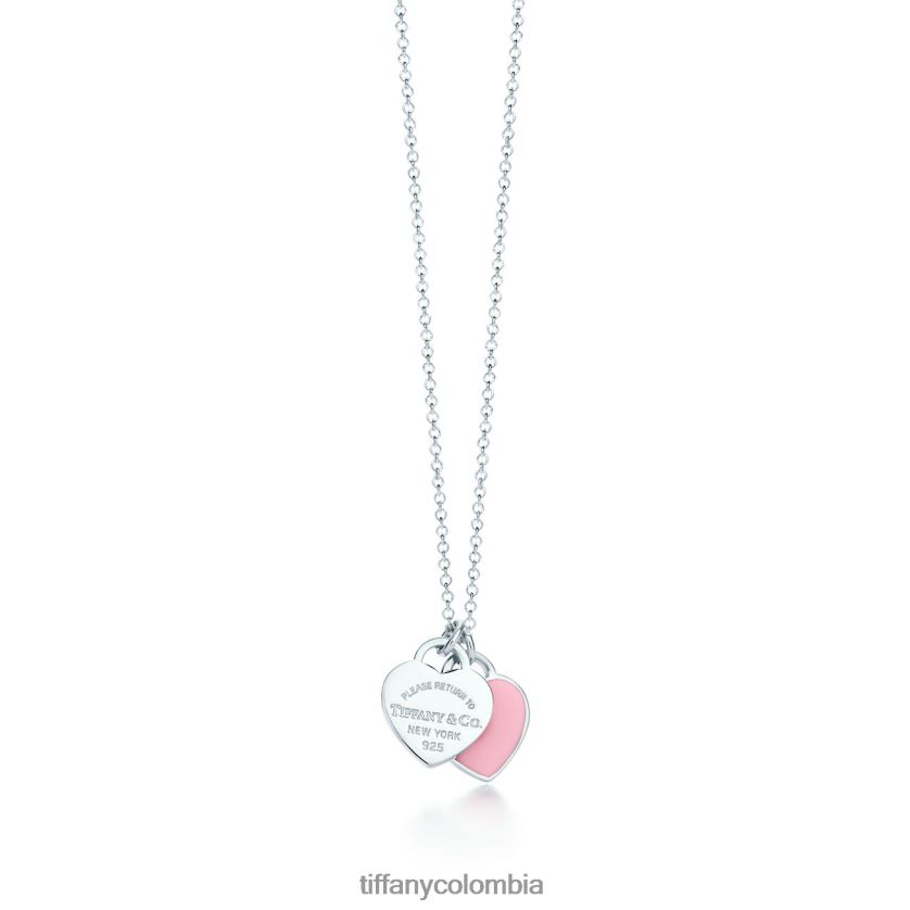 Tiffany colgante con etiqueta de doble corazón rosa unisexo 2J40B8299 joyas en plata, mini