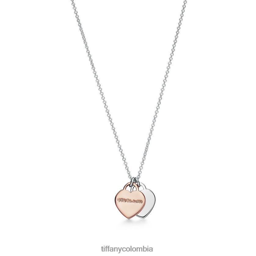 Tiffany colgante con etiqueta de doble corazón unisexo 2J40B8130 joyas en plata y oro rosa, mini