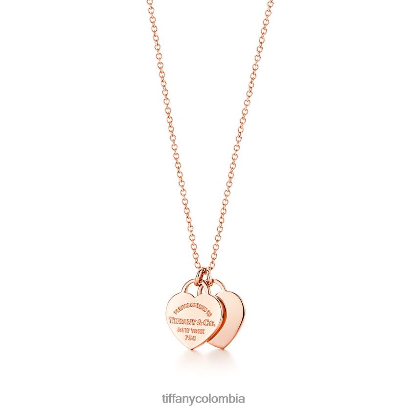 Tiffany colgante con etiqueta de doble corazón unisexo 2J40B8178 joyas en oro rosa, mini