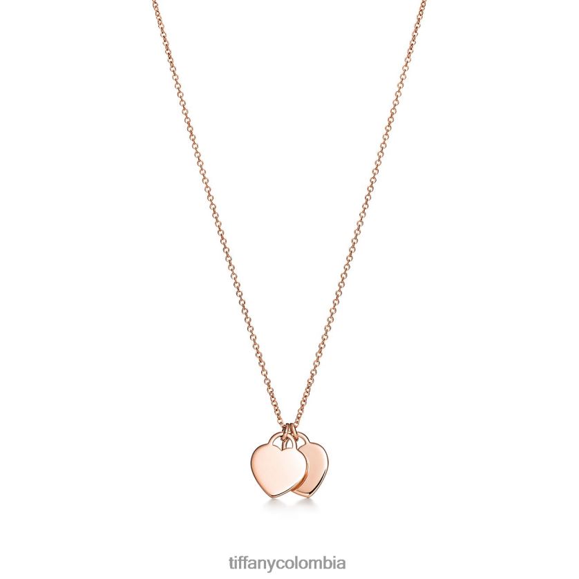 Tiffany colgante con etiqueta de doble corazón unisexo 2J40B8178 joyas en oro rosa, mini