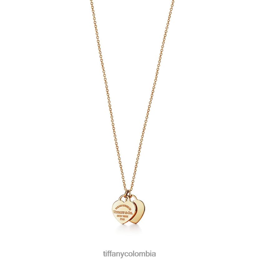 Tiffany colgante con etiqueta de doble corazón unisexo 2J40B892 joyas en oro amarillo, mini