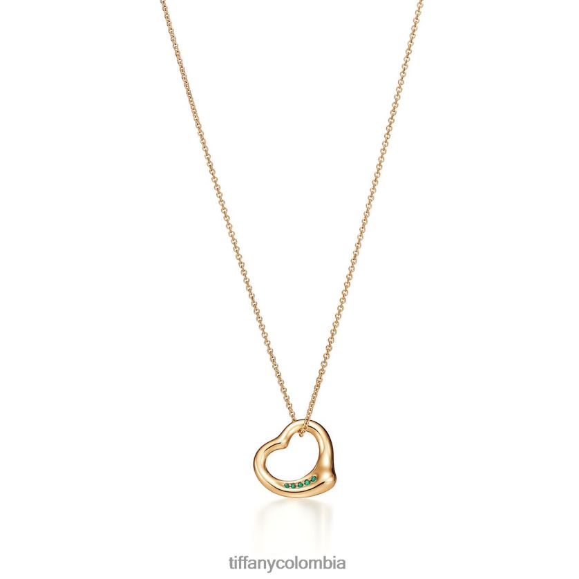 Tiffany colgante de corazón abierto unisexo 2J40B8259 joyas en oro amarillo con esmeraldas, 16 mm