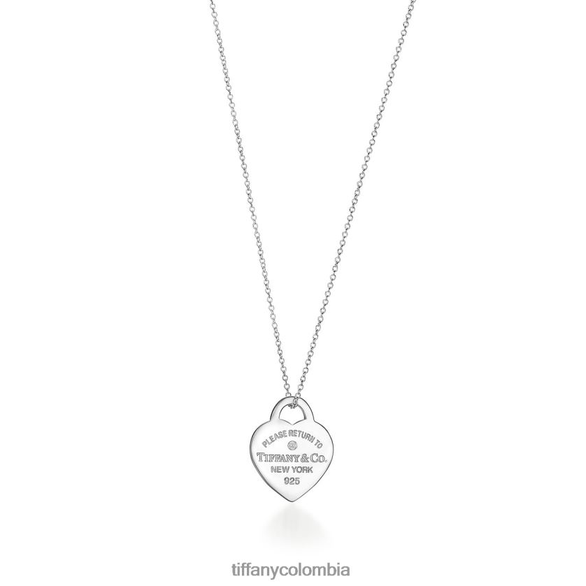 Tiffany colgante de etiqueta de corazón unisexo 2J40B8405 joyas en plata de primera ley con un diamante, pequeño