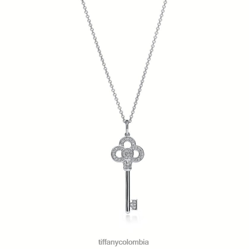 Tiffany colgante de llave mini corona unisexo 2J40B8207 joyas en oro blanco de 18k con diamantes