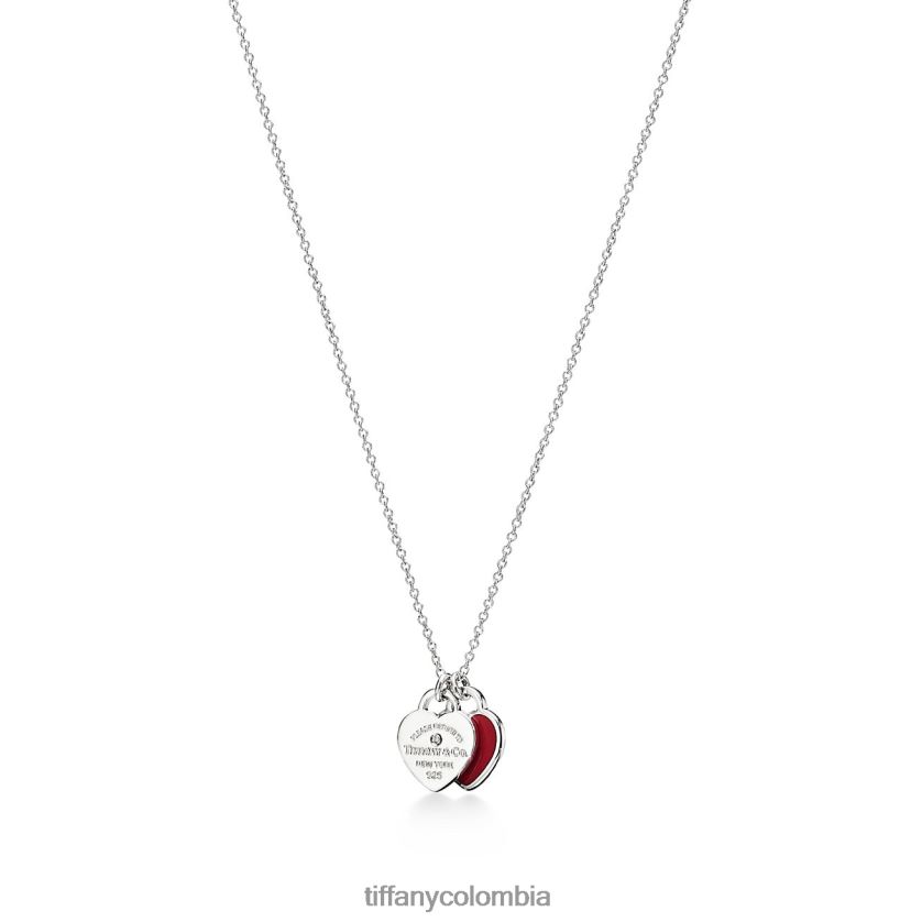 Tiffany colgante rojo con etiqueta de doble corazón unisexo 2J40B8253 joyas en plata con un diamante, mini