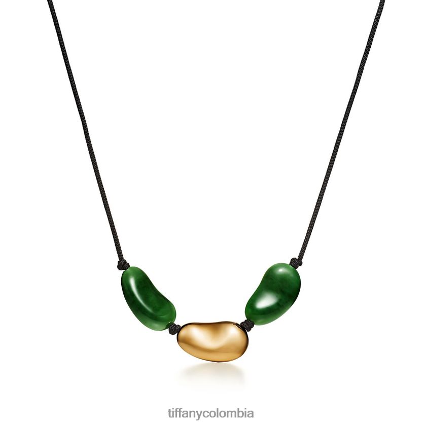 Tiffany collar con diseño de frijol unisexo 2J40B8194 joyas en oro amarillo con jade verde, 29 x 50 mm