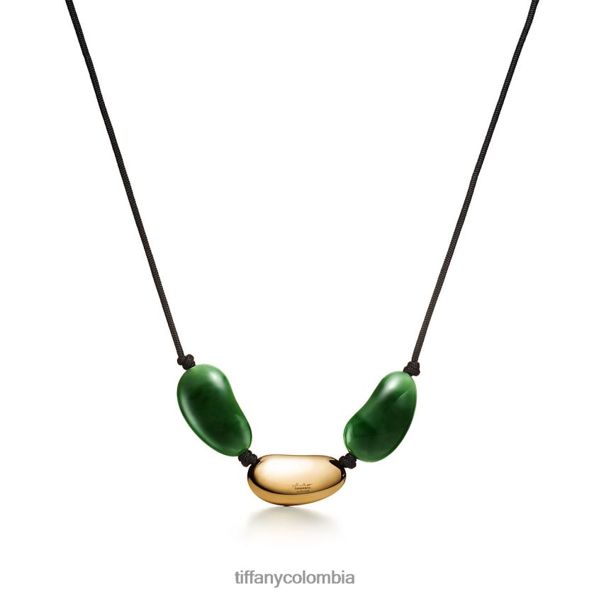 Tiffany collar con diseño de frijol unisexo 2J40B8194 joyas en oro amarillo con jade verde, 29 x 50 mm