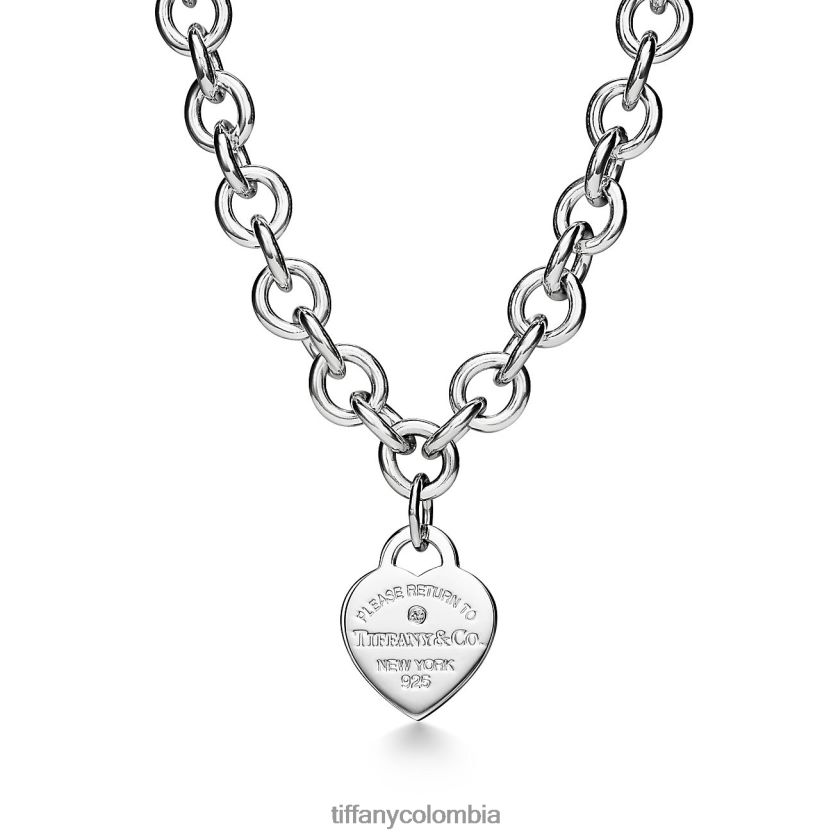 Tiffany collar con etiqueta de corazón unisexo 2J40B8137 joyas en plata con un diamante, mediano