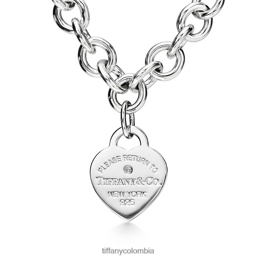 Tiffany collar con etiqueta de corazón unisexo 2J40B8137 joyas en plata con un diamante, mediano