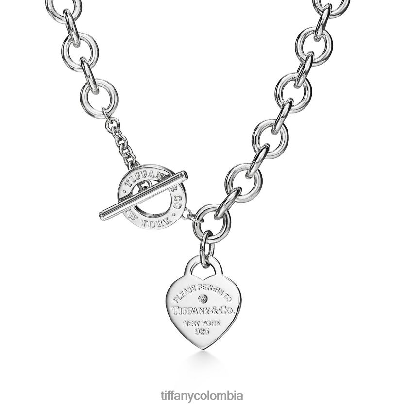 Tiffany collar con etiqueta de corazón unisexo 2J40B891 joyas en plata con un diamante, mediano