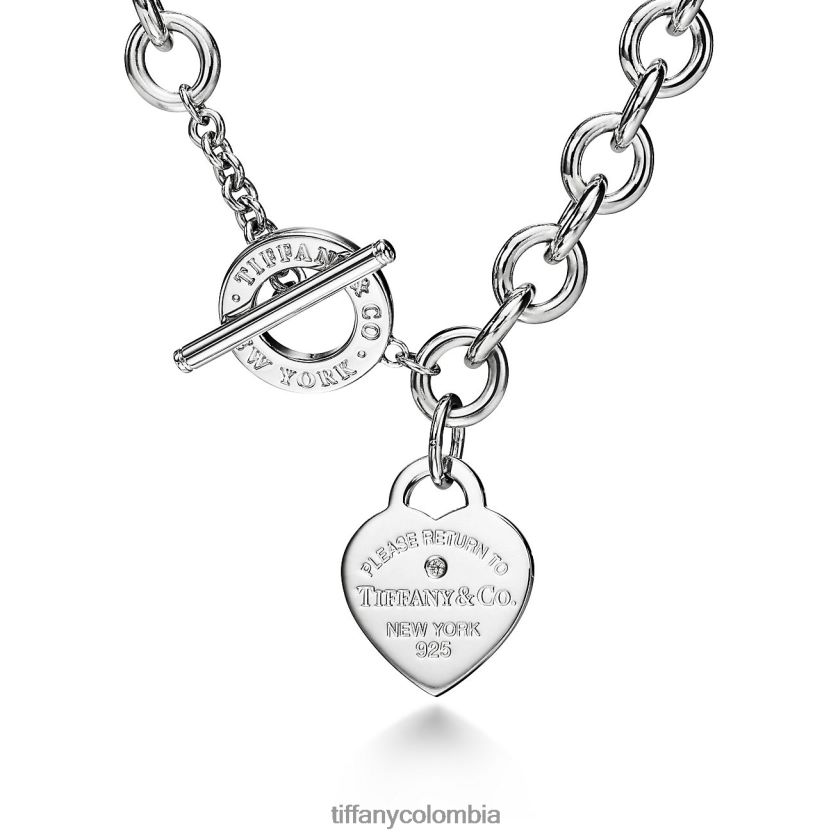 Tiffany collar con etiqueta de corazón unisexo 2J40B891 joyas en plata con un diamante, mediano