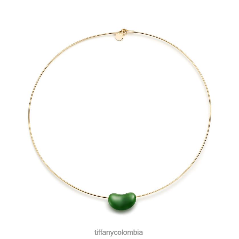 Tiffany collar de alambre con diseño de frijol unisexo 2J40B8185 joyas en oro amarillo con jade verde, 20 mm