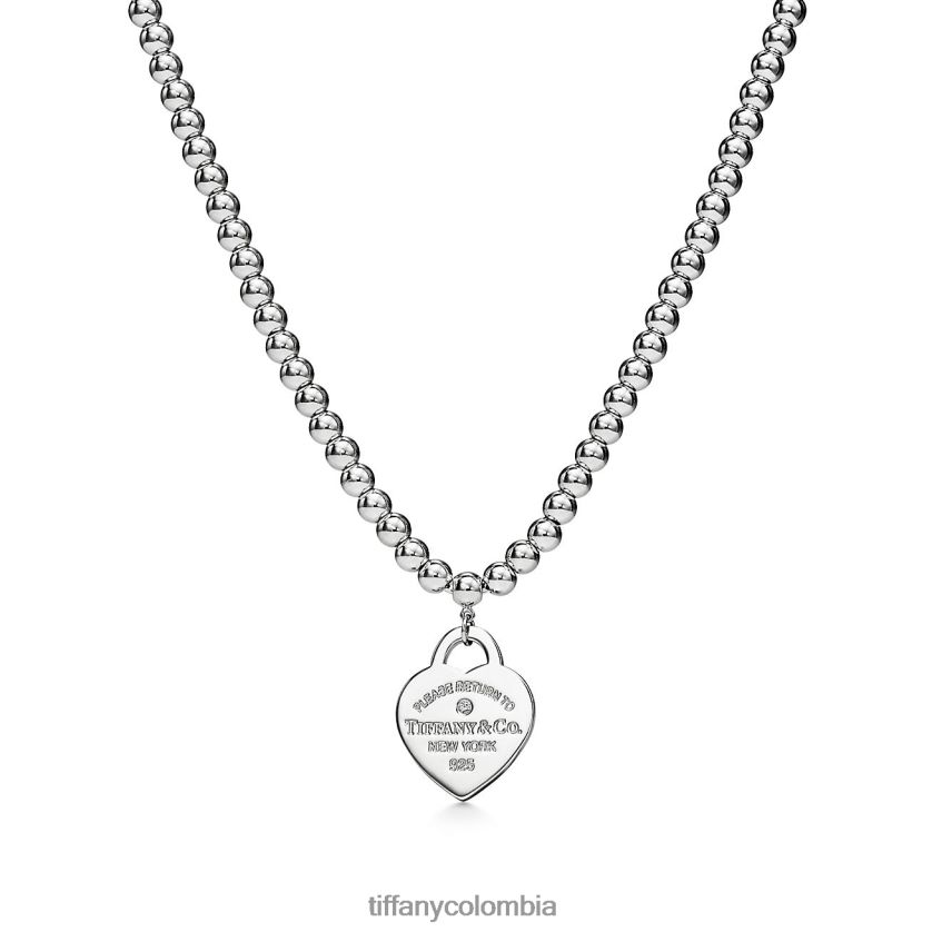 Tiffany collar de cuentas con etiqueta de corazón unisexo 2J40B8188 joyas en plata con un diamante, pequeño