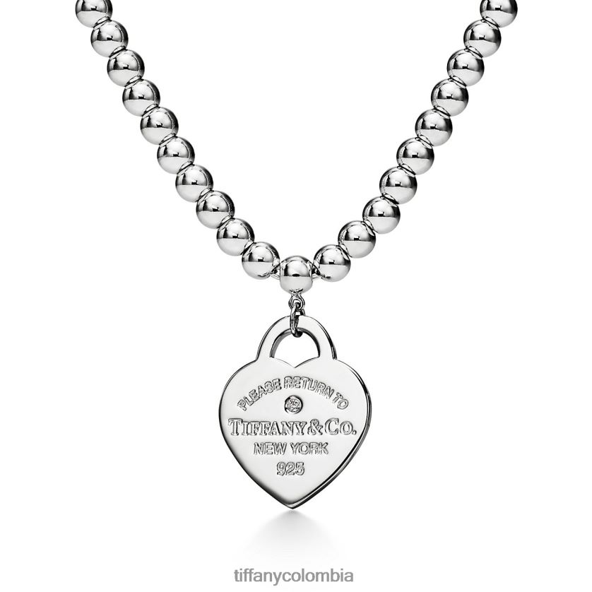 Tiffany collar de cuentas con etiqueta de corazón unisexo 2J40B8188 joyas en plata con un diamante, pequeño