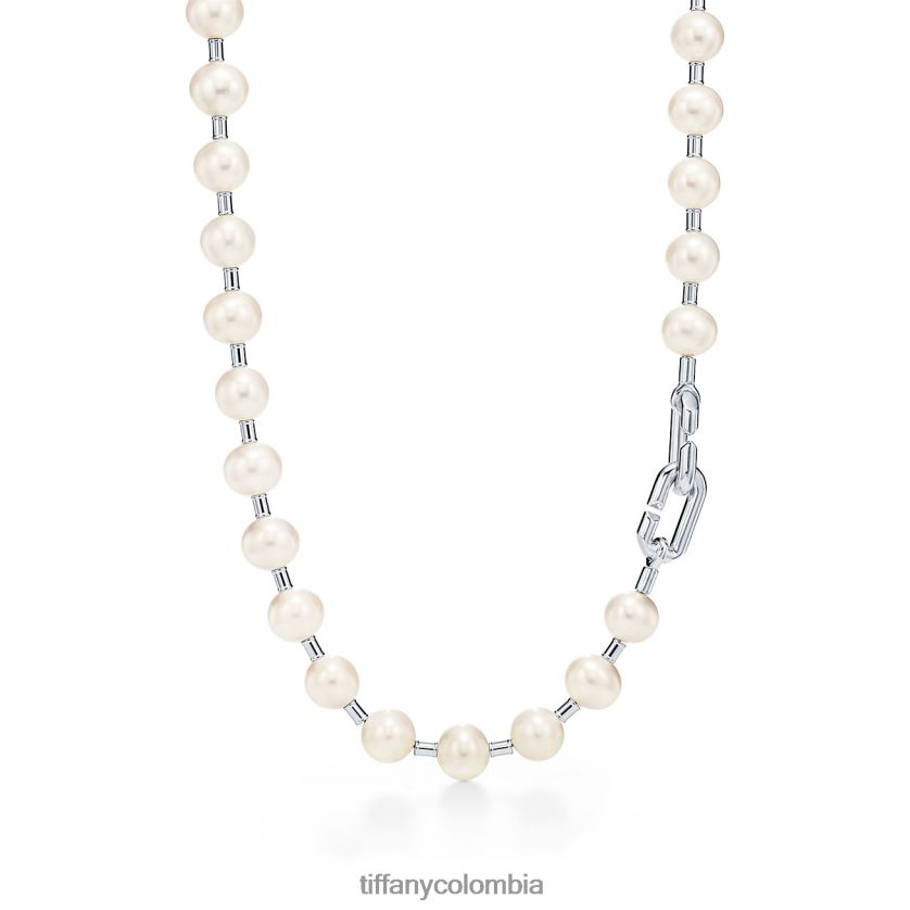 Tiffany collar de perlas de agua dulce en plata de ley, 16" unisexo 2J40B860 joyas