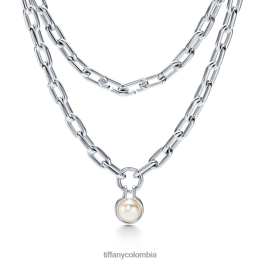 Tiffany collar de perlas de agua dulce en plata de ley, 32" unisexo 2J40B88 joyas