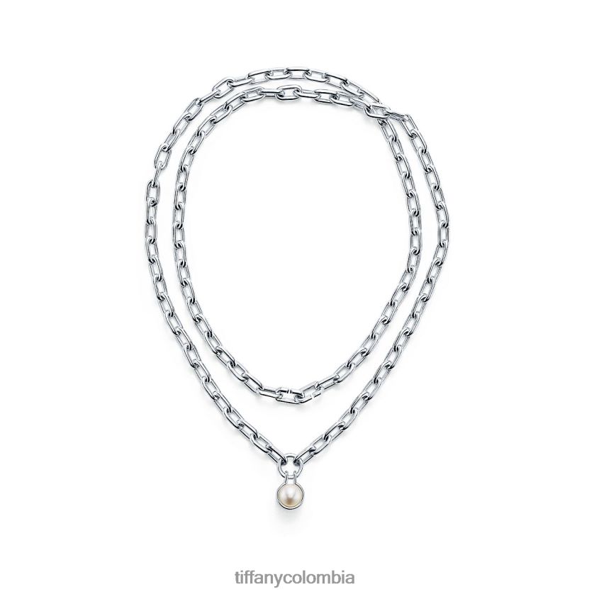 Tiffany collar de perlas de agua dulce en plata de ley, 32" unisexo 2J40B88 joyas