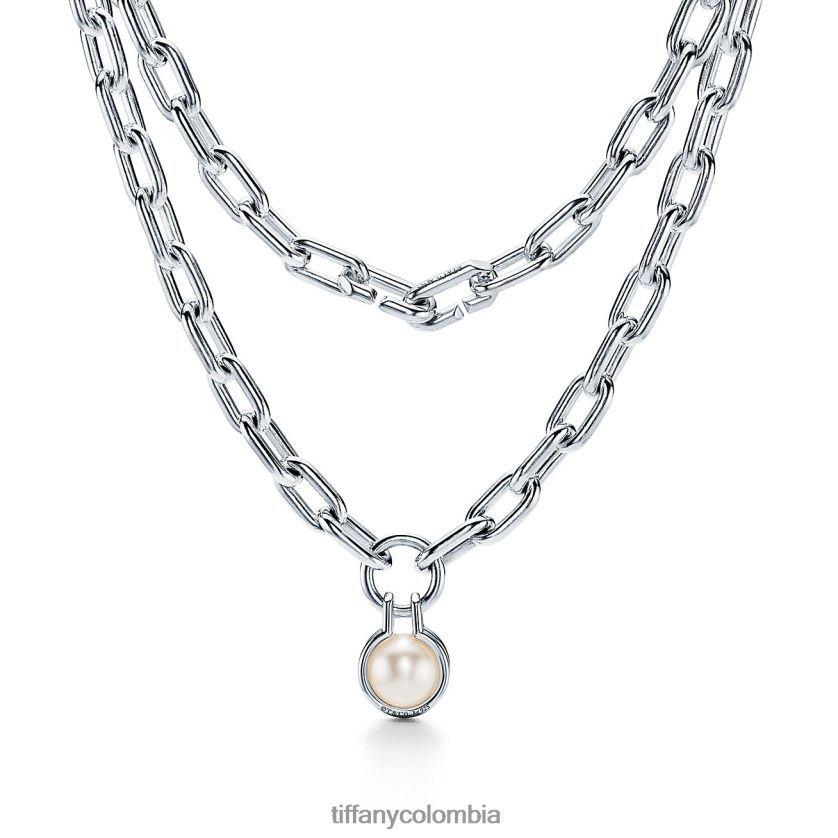 Tiffany collar de perlas de agua dulce en plata de ley, 32" unisexo 2J40B88 joyas