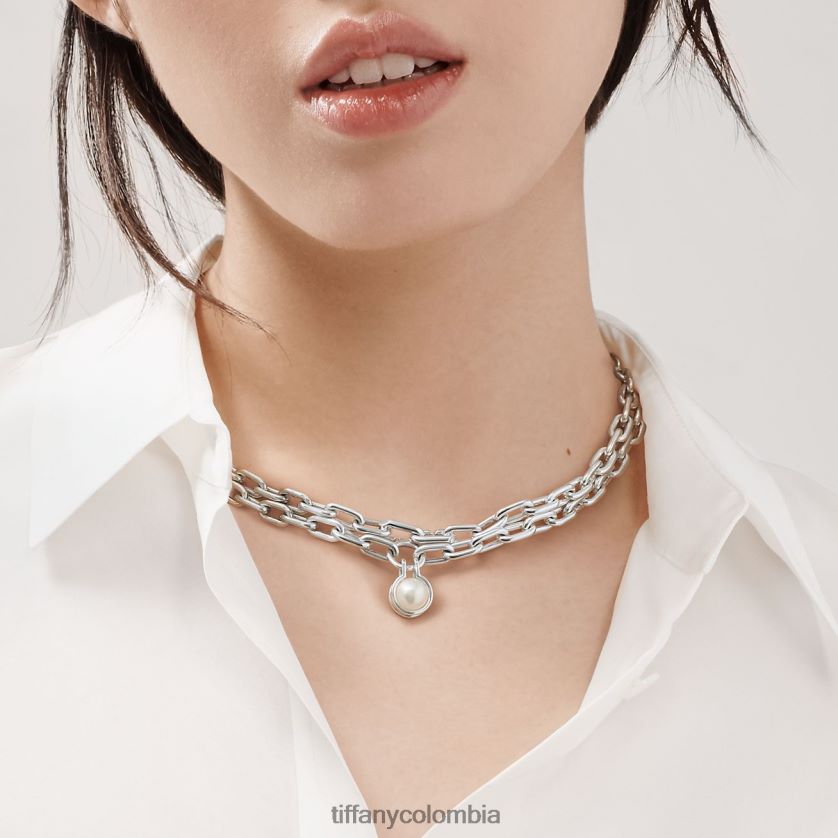 Tiffany collar de perlas de agua dulce en plata de ley, 32" unisexo 2J40B88 joyas