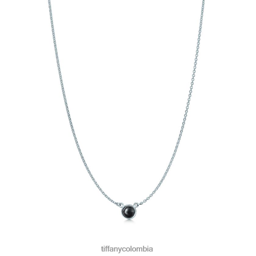 Tiffany color cortado a tamaño colgante de cabujón de jade negro unisexo 2J40B8484 joyas en plata