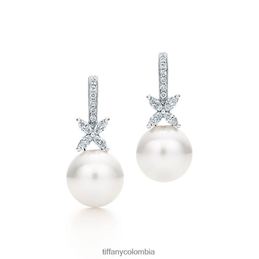 Tiffany pendientes de perlas y diamantes unisexo 2J40B8703 joyas